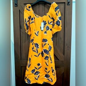 Draper James | Dress Midi Puff Sleeve Yellow Floral Size 4 NWT